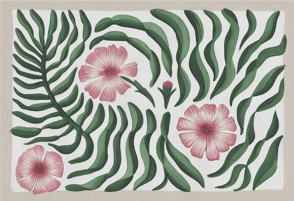 Divatos Flizelin tapéta 3D ragasztóval Virágok levelek 152x104 Ragasztó