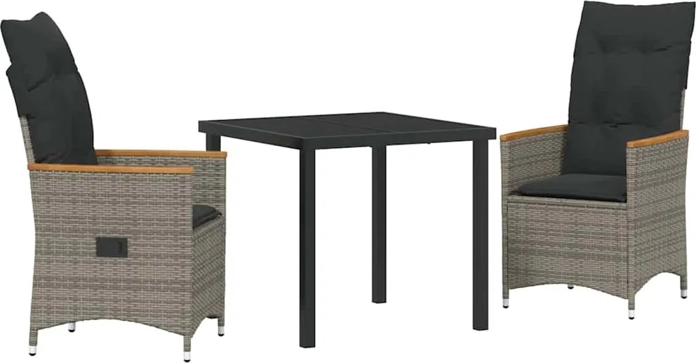 vidaXL Kert étkező szett párnával 3 pcs Szürke polirattan