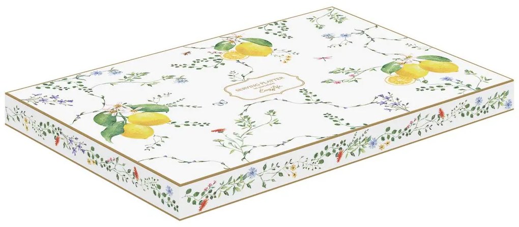 Mediterrán porcelán citrom mintás kínáló tálca 36x24 cm Fleurs et Citrons