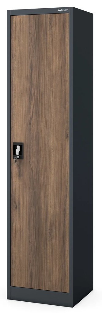 Fém iratszekrény ALEX, 450 x 1850 x 400 mm, Eco Design: antracit/ dió