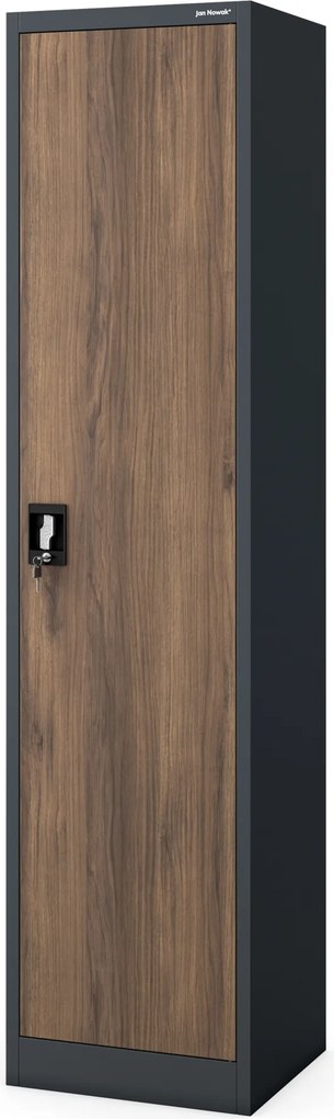 Fém irodai iratszekrény, antracit/dió, 450x1850x400 mm: ALEX Eco Design