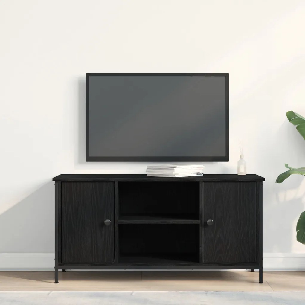 Televíziós Szekrény Fekete Tölgy 100x40x50 cm Mérnöki Fa és Acél