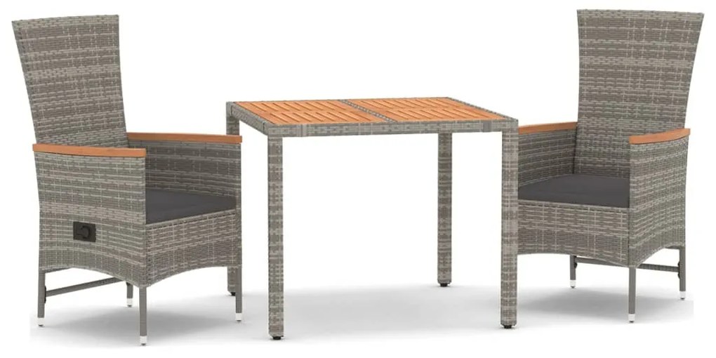 3 részes szürke polyrattan kerti étkezőgarnitúra párnával