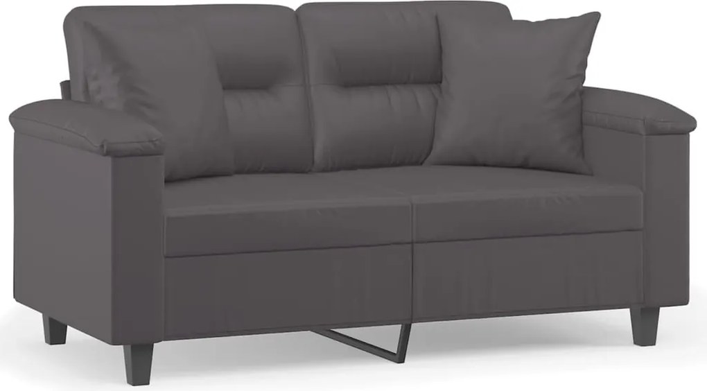 vidaXL 2 személyes szürke műbőr kanapé díszpárnákkal 120 cm