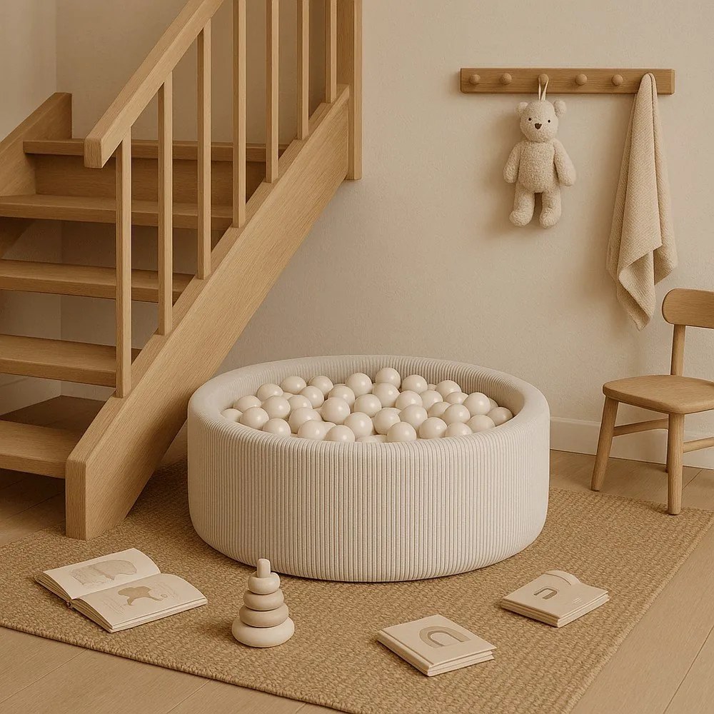 Krémszínű kordbársony labdamedence ø 90x30 cm Montessori – Meowbaby