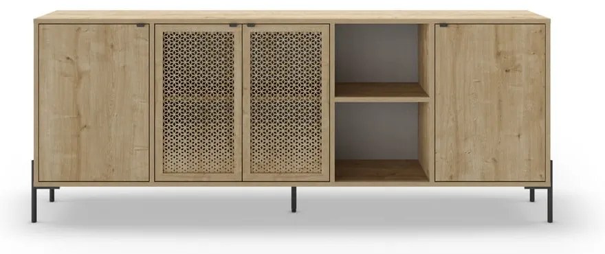 Natúr színű alacsony komód tölgyfa dekorral 200x80 cm Inca – Marckeric
