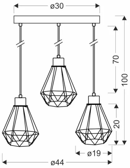 Csillár zsinóron PRIMO 3xE27/60W/230V fekete/arany