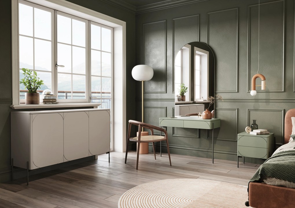 Sonatia komód 150 cm háromajtós - kasmír / fekete lábak