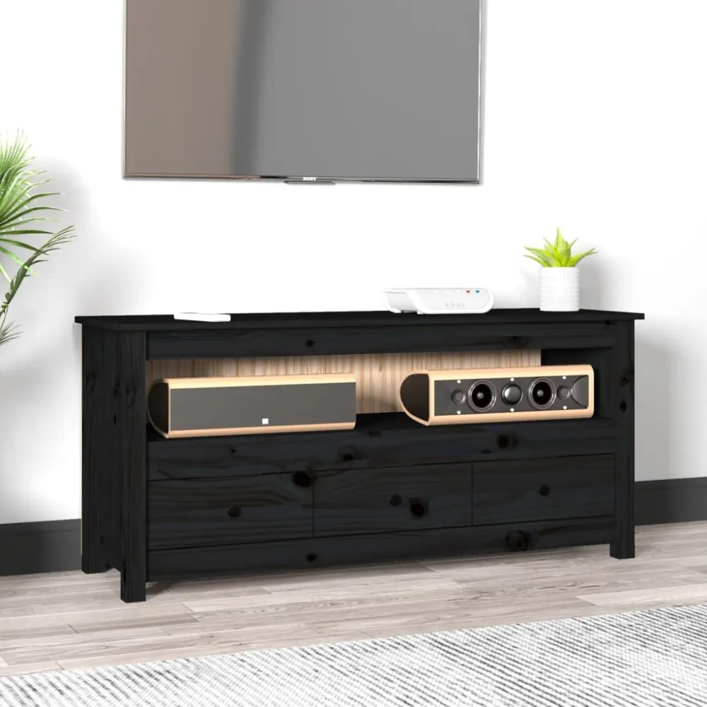 fekete tömör fenyőfa TV-szekrény 114 x 35 x 52 cm