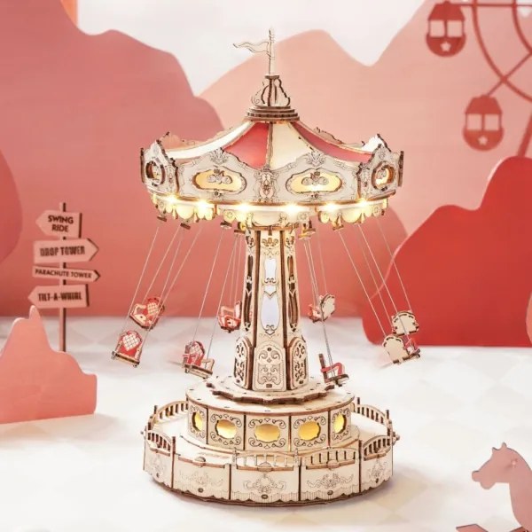 RoboTime - 3D zenedoboz puzzle Láncos körhinta 3xAAA