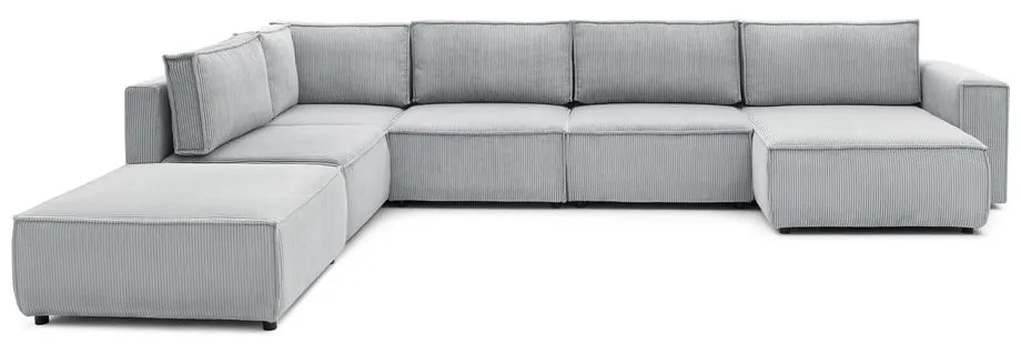 Világosszürke kordbársony sarokkanapé (bal oldali-"U" alakú) Nihad modular – Bobochic Paris