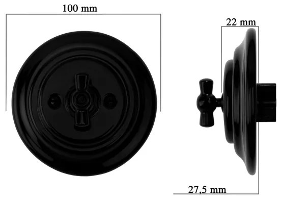 Bohemia-Design - Porcelán retro forgókapcsoló 1-es kerettel, fekete