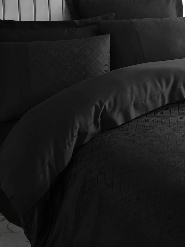 Dama jacquard pamut szatén dupla ágyneműhuzat garnitúra 200 × 220 cm, fekete