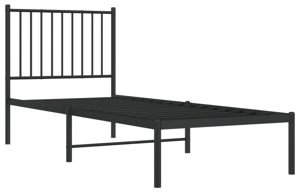 fekete fém ágykeret fejtámlával 75 x 190 cm