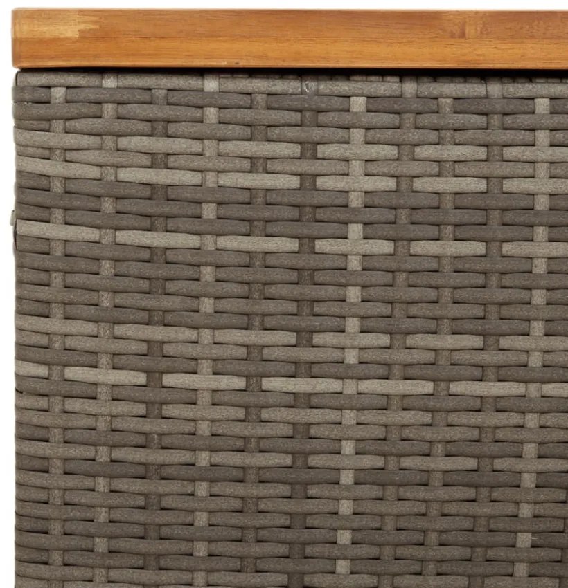 szürke polyrattan és akácfa kerti tárolóláda 110 x 55 x 63 cm