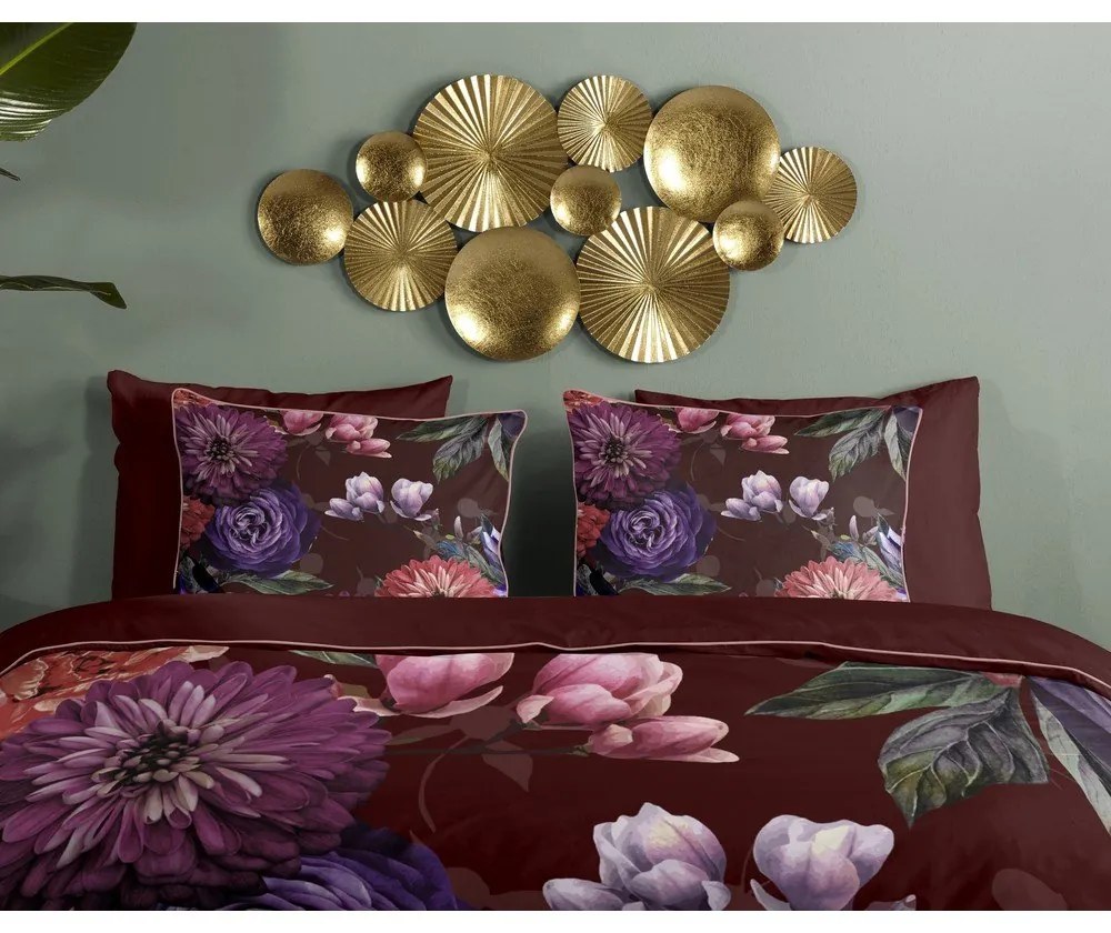 Gerbera organikus pamut egyszemélyes borvörös ágyneműhuzat, 140 x 220 cm - Descanso