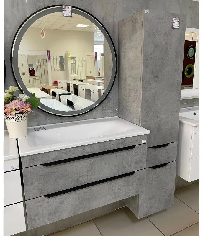 TMP IRON fürdőszoba tükör - FEKETE keret - kerek - LED világítással - érintésmentes kapcsoló - 80 cm