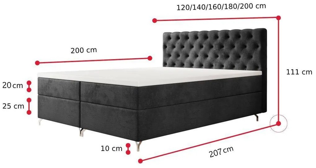 FESTER 2 kárpitozott boxspring ágy - szürke / 180x200