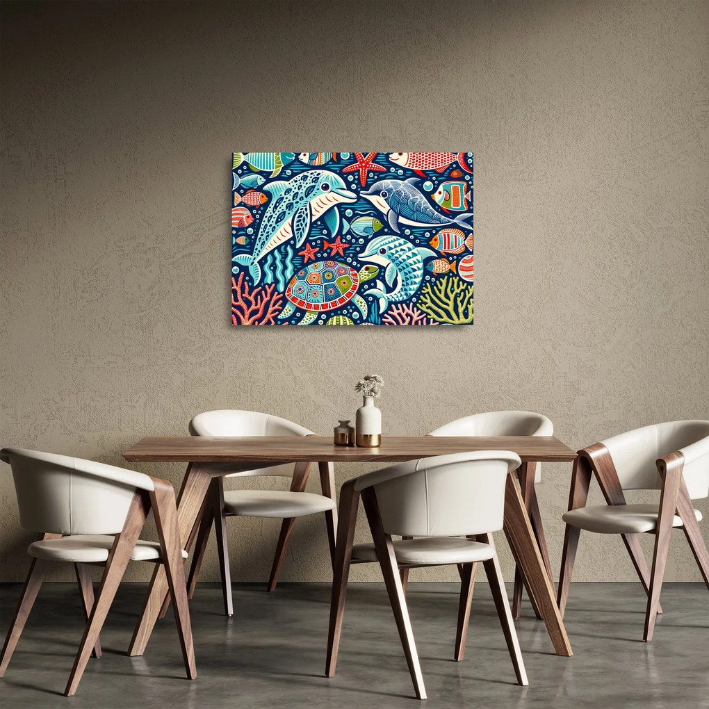 Üveg kép – Rajzolt vízi állatok (70x50 cm)