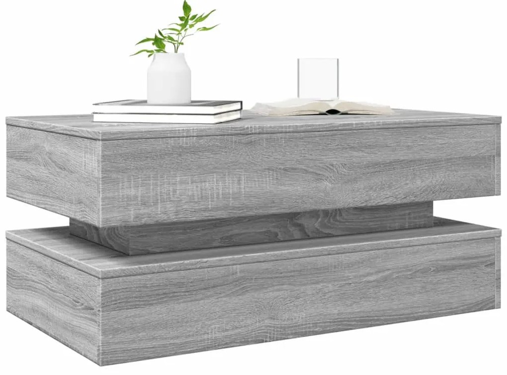 vidaXL szürke sonoma színű dohányzóasztal LED-lámpákkal 90x50x40 cm