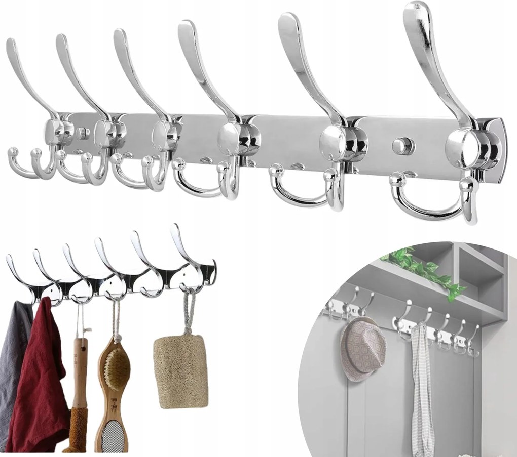 Fali Akasztó Előszoba Ruha Kabát Klasszikus Acél Ezüst Új