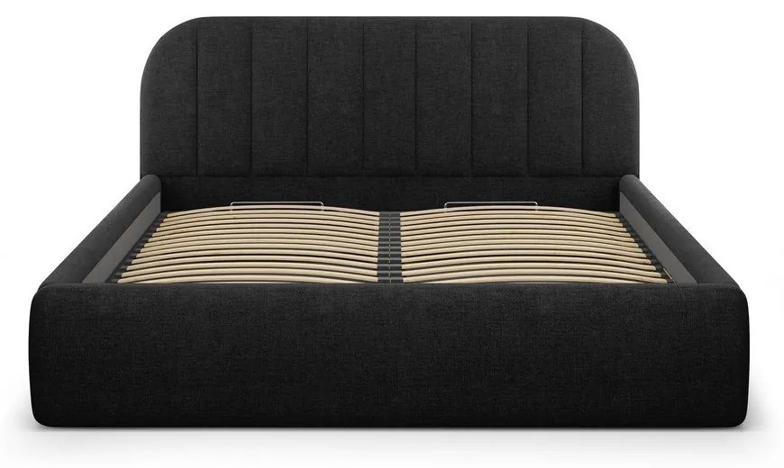 Fekete kárpitozott ágyneműtartós franciaágy ágyráccsal 180x200 cm Juno – Windsor & Co Sofas