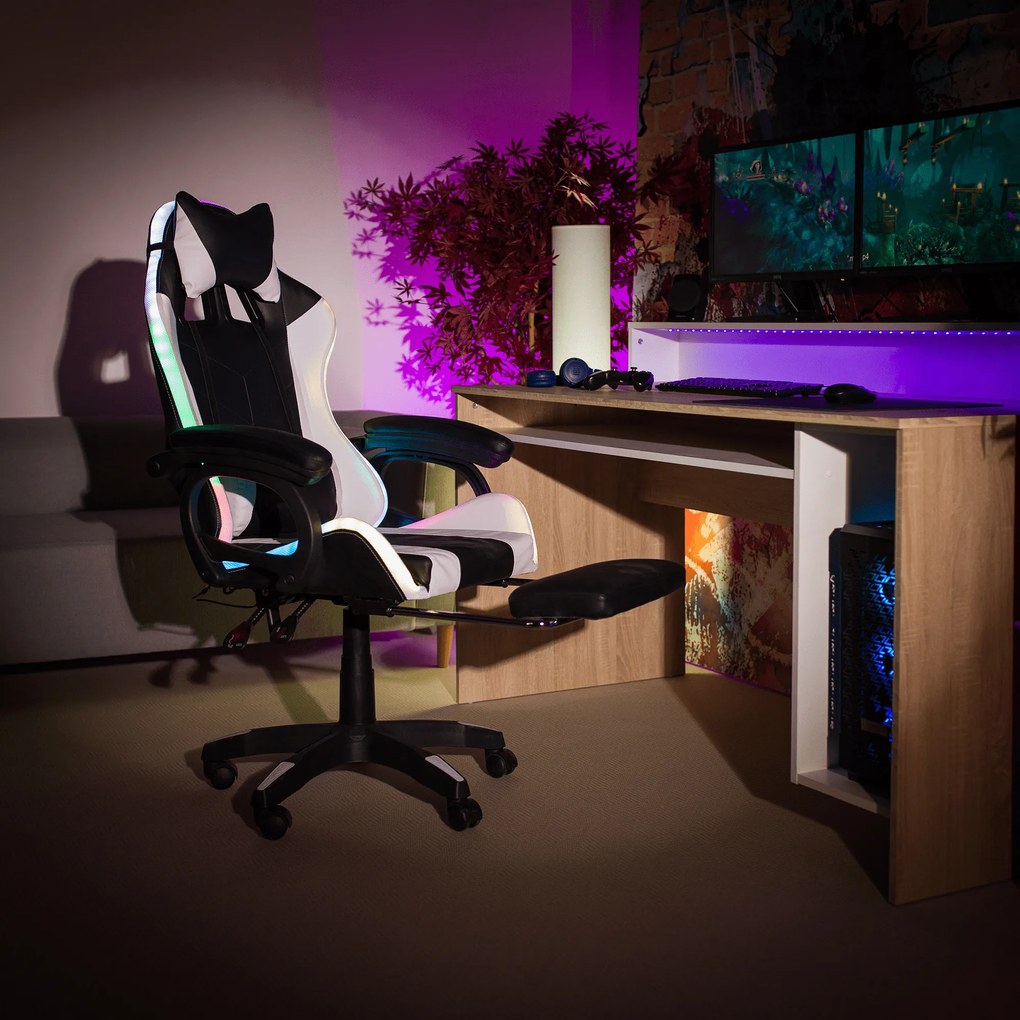 Irodai szék Juventa (RGB LED világítással) (fekete + fehér). 1040136