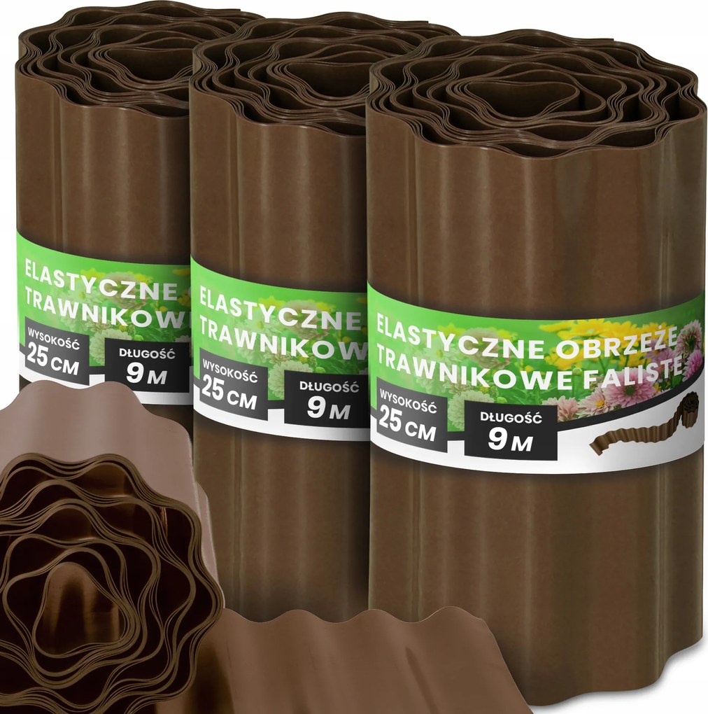 Gyepszegély 25 cm 27 m Kerti Hullámos Paliszád Border Barna Us-t