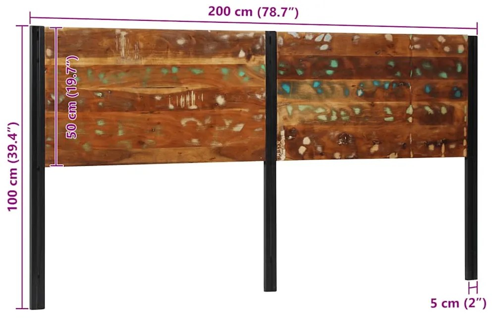 tömör újrahasznosított fa és vas fejtámla 200 cm