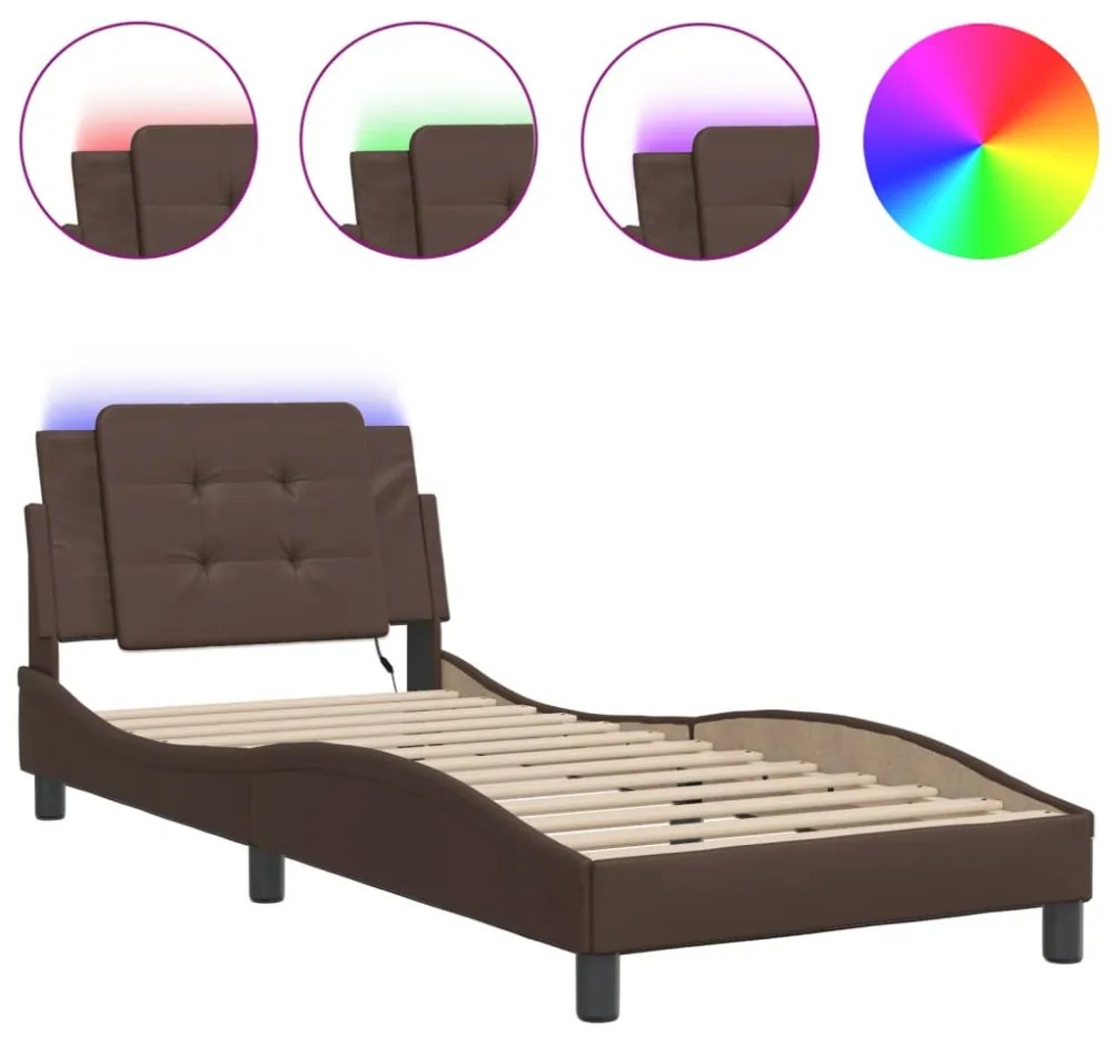 barna ágykeret LED-ekkel matrac nélkül Zadar 90 x 200 cm