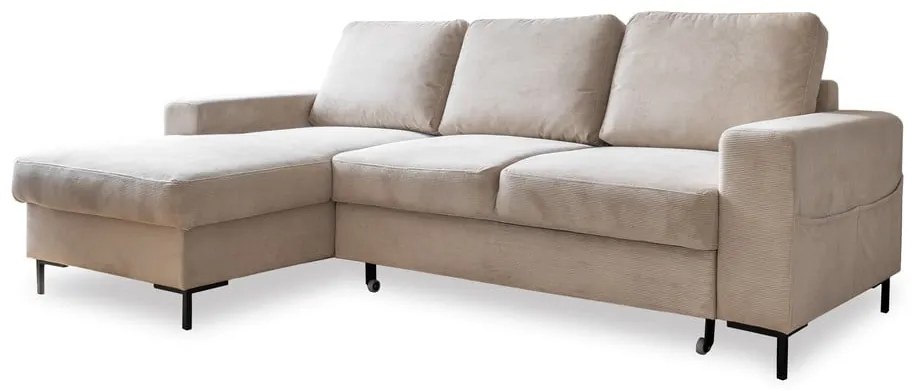 Bézs kordbársony kinyitható sarokkanapé (bal oldali) Lofty Lilly – Miuform