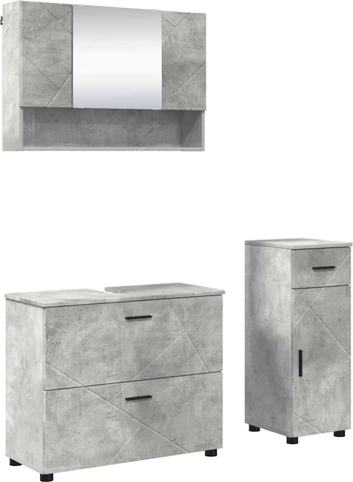 vidaXL Fürdőszoba bútor szett 3 pcs Beton Szürke Mérnöki fa és fém