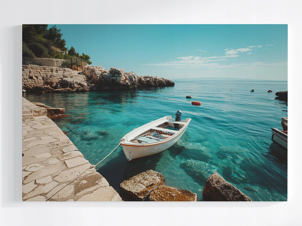 Vászonkép Canvas Türkiz Öböl Csónak Tenger Horvátország 60x40