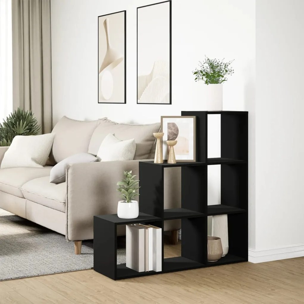 3 szintes fekete szerelt fa elválasztó könyvespolc 99x29x99 cm