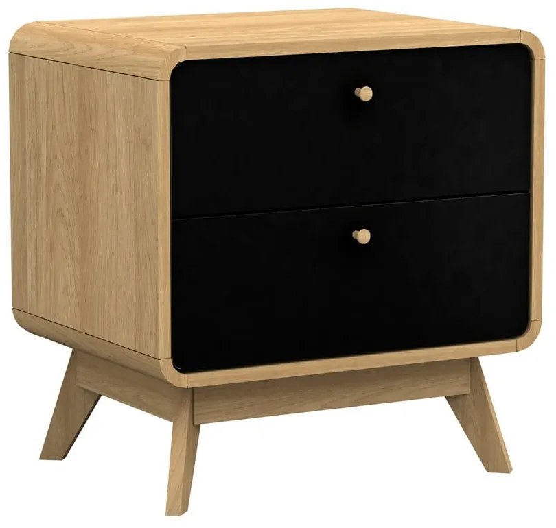Fekete-natúr színű éjjeliszekrény tölgyfa dekorral Cassie - Støraa