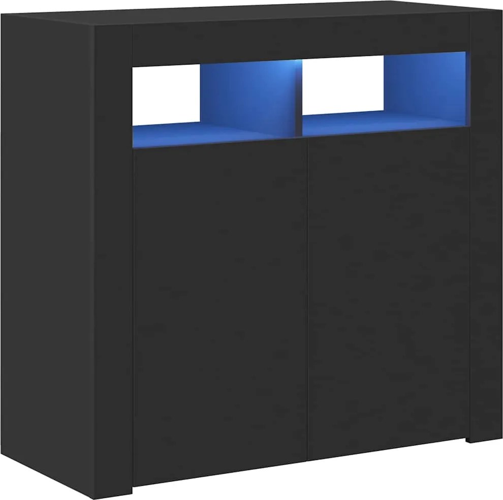 vidaXL fekete tálalószekrény LED-világítással 80 x 35 x 75 cm