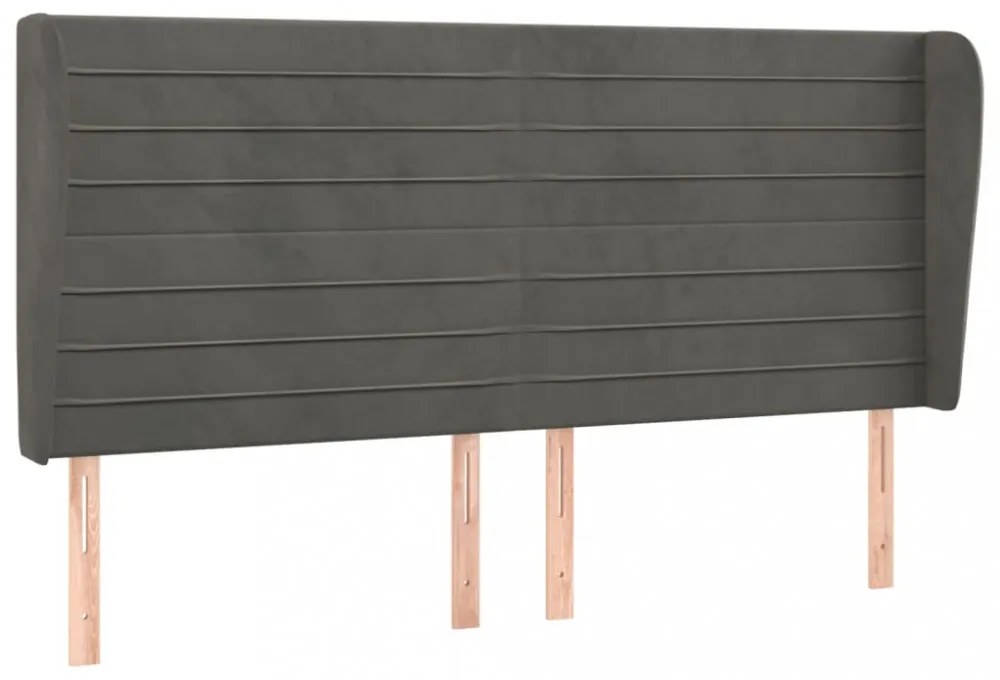 sötétszürke bársony fejtámla szárnyakkal 203x23x118/128 cm