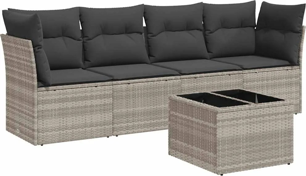 vidaXL 5 részes világosszürke polyrattan kerti ülőgarnitúra párnákkal