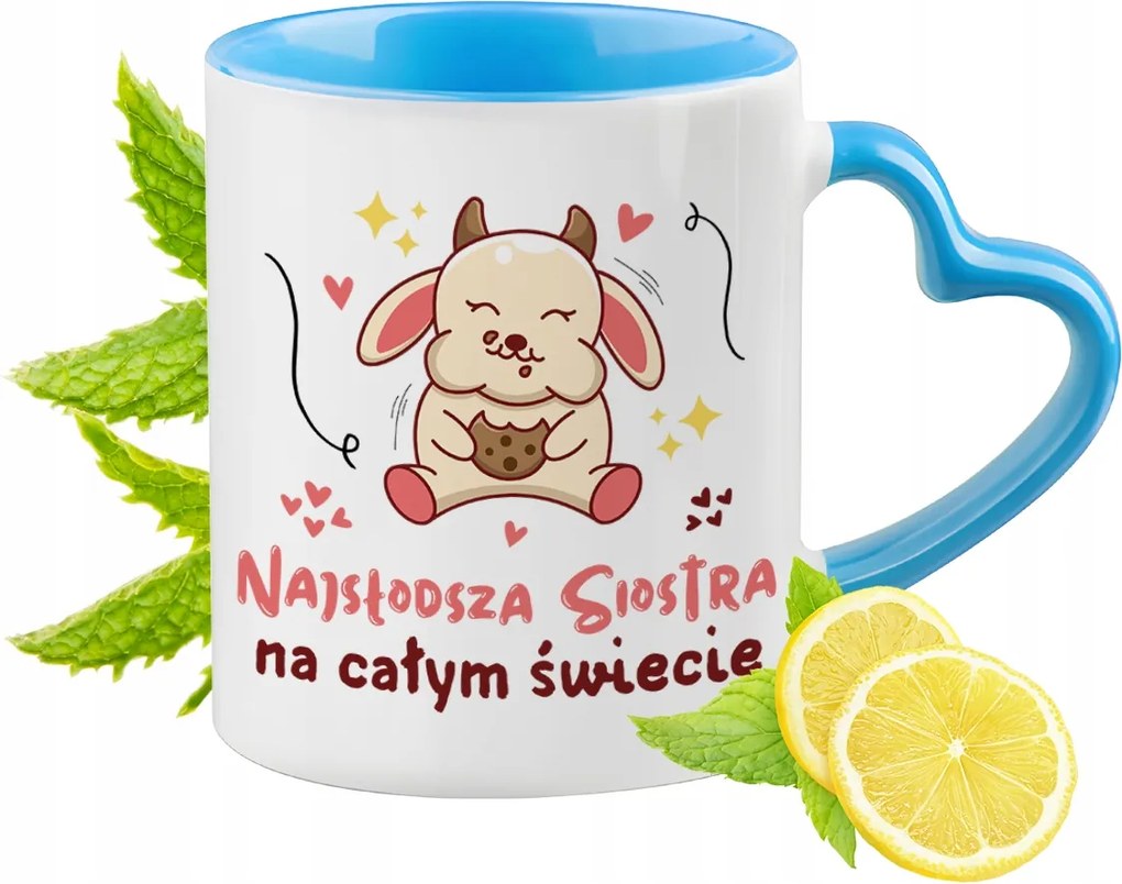 Nővérnek Kék Bögre Szív Alakú Füllel Kávé Ajándék