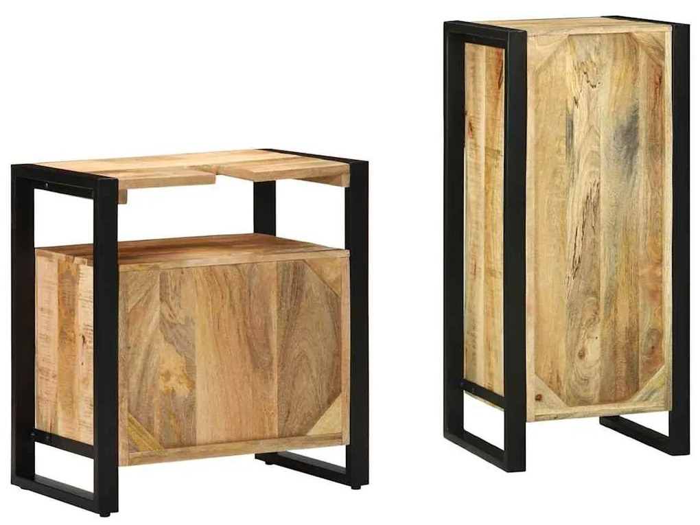 Fürdőszoba bútor szett polcokkal 2 pcs Barna Tömör Mangófát