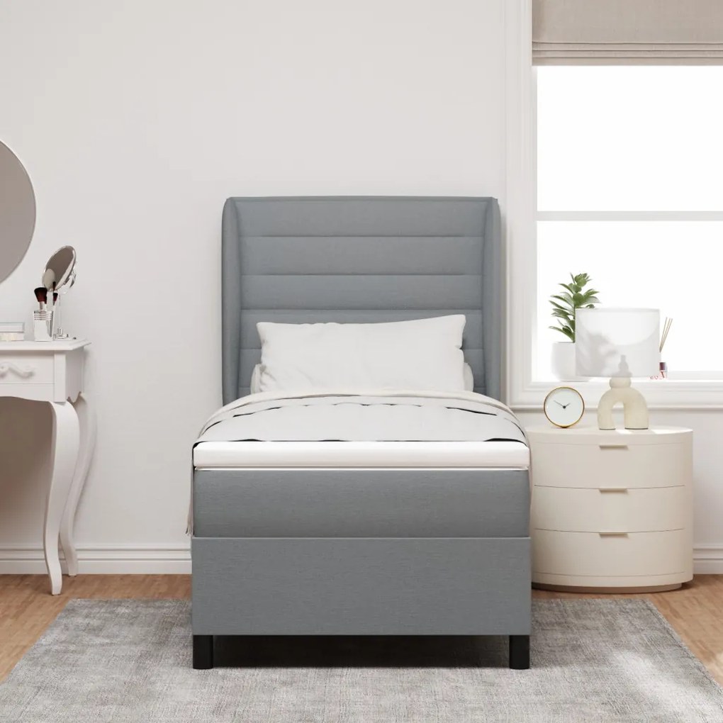 Boxspring Ágy Matrac Közepes Szürke színben, 80x200 cm, Szövet