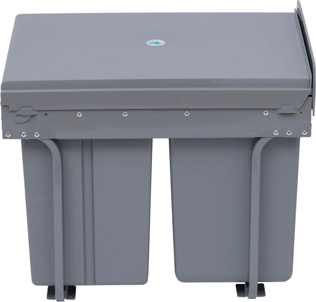 HOMCOM Beépíthető Hulladékgyűjtő 1 x 20L + 2 x 10L 3 Részes Kihúzható Hulladék Elkülönítő Rendszer Szürke | Aosom