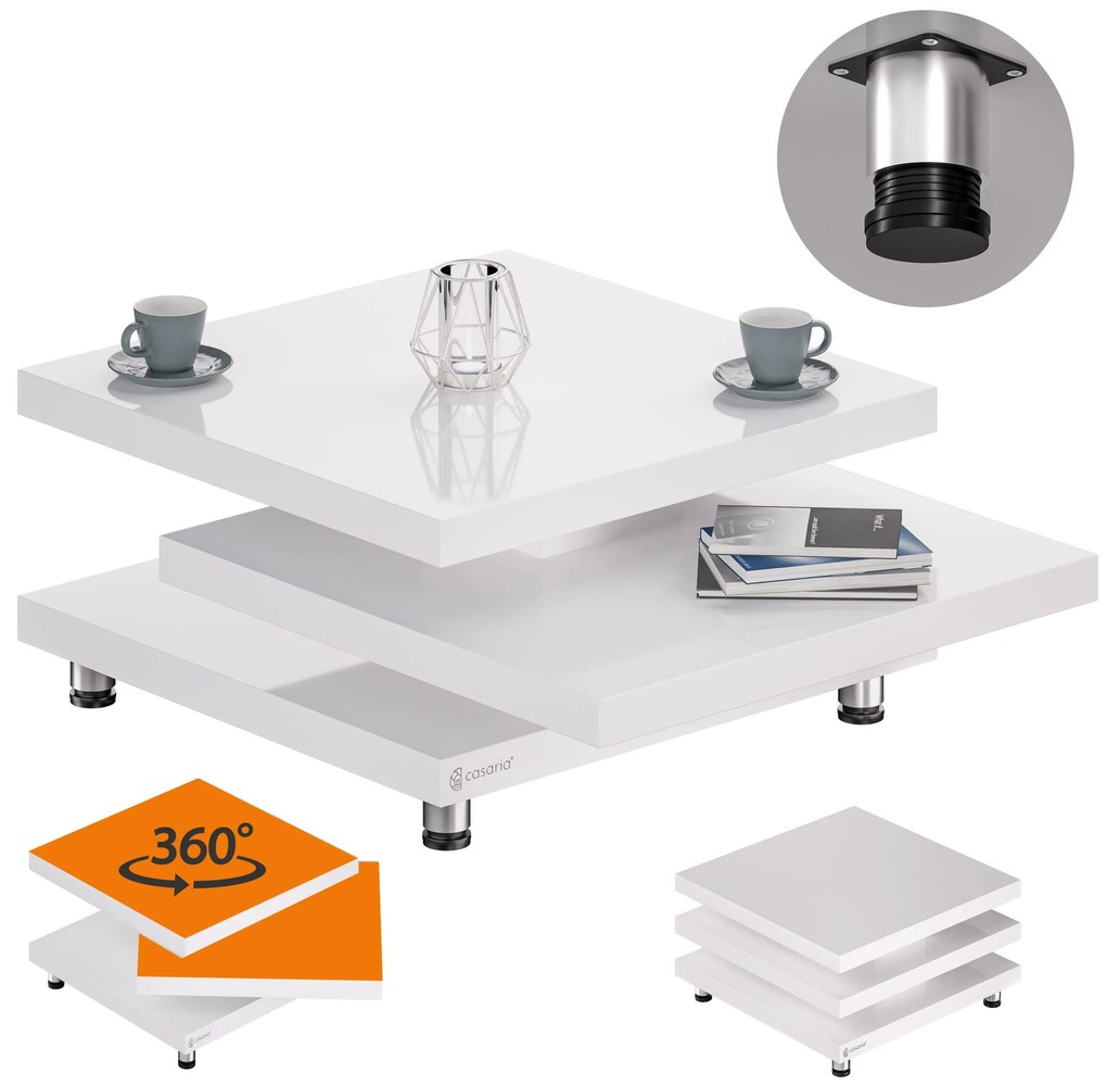 Casaria® Konferenciaasztal NY 60x60cm - magasfényű fehér