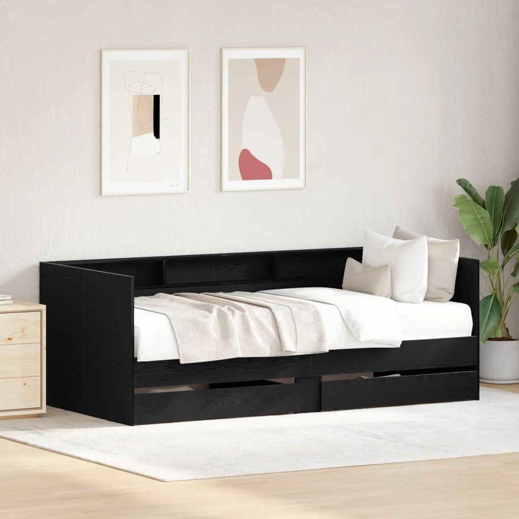 Fekete Napágy Fiókokkal Fekete tölgy Furnérozott fa 75 x 190 cm