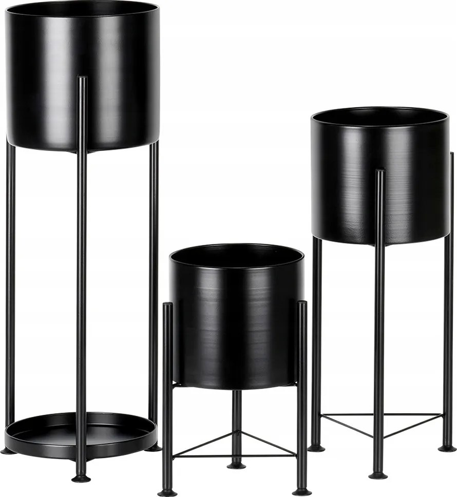 3x Virágágyás Virágtartó fém fekete fedél a növény lábtartó állványon