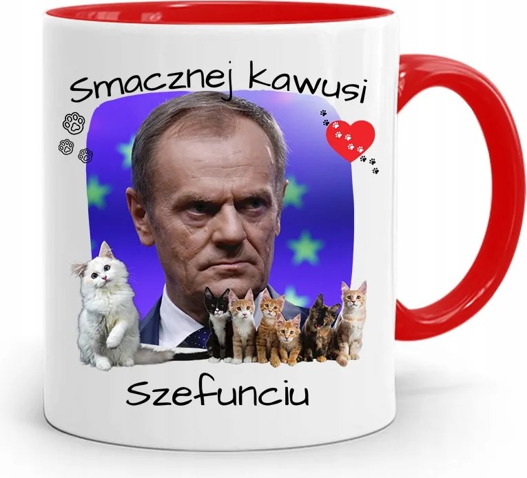 Donald Tusk Piros Bögre Platform Ajándék fényképes nyomtatással