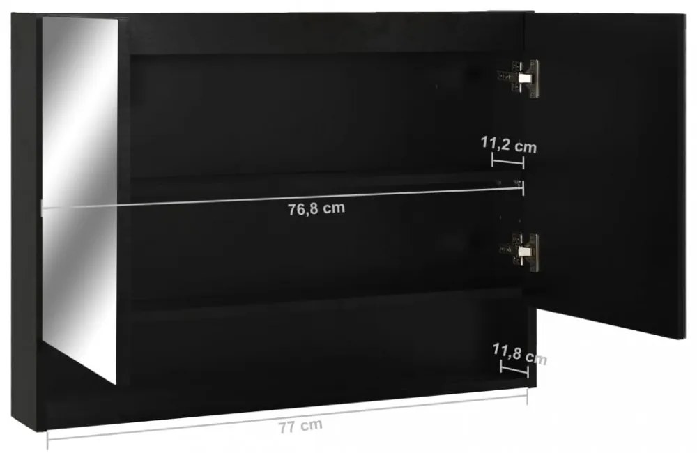 fekete MDF tükrös fürdőszobaszekrény 80 x 15 x 60 cm