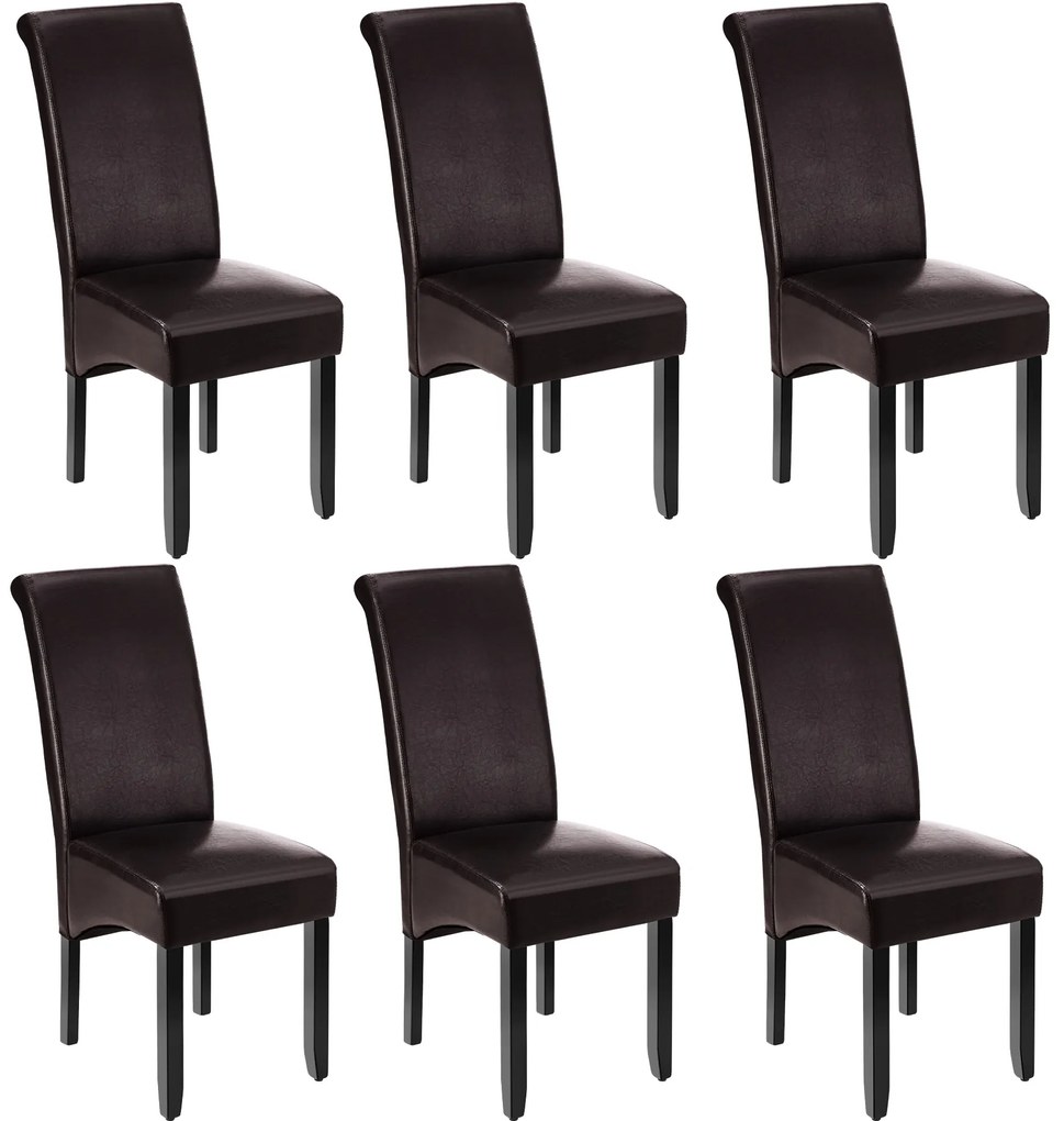 TecTake GmbH 403497 ergonomikus tömörfa étkezőszék - barna, 6 darabos készlet