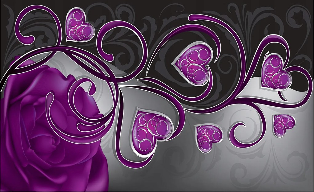 Fotótapéta Rózsa lila szerelem szív vinil 254x184 +ragasztó