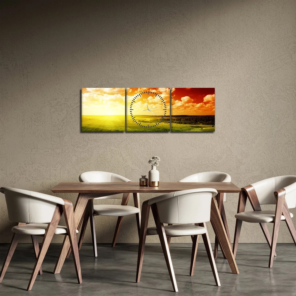 Rét képe ragyogó napfénnyel (órával) (90x30 cm)